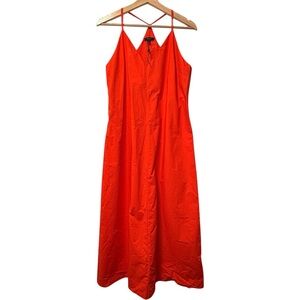 Massimo Dutti Vibrant Red Midi Dress Size S — 100% Cotton